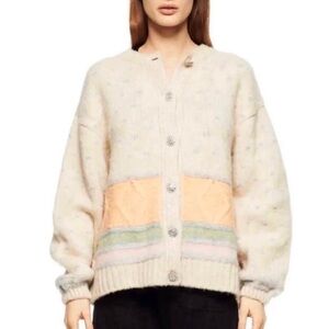 Zara Iceland Gem Pastel Striped Knit Cardigan Size Medium Peach Cream